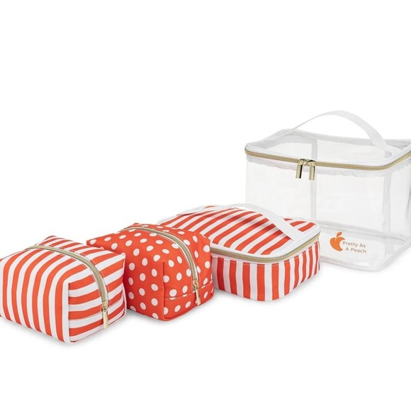 2/$30 Pretty As A Peach 4-in-1 Train Case Travel Toiletry Cosmetic Case Pouches - Picture 2 of 8